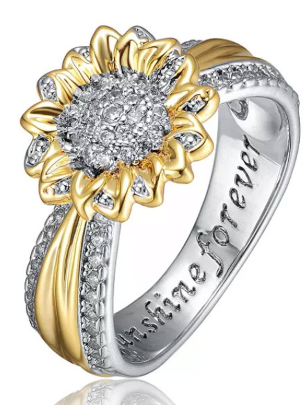 Rachel Glauber - Unique Two-Tone Plated Radiant Pave CZ Floral Band Ring